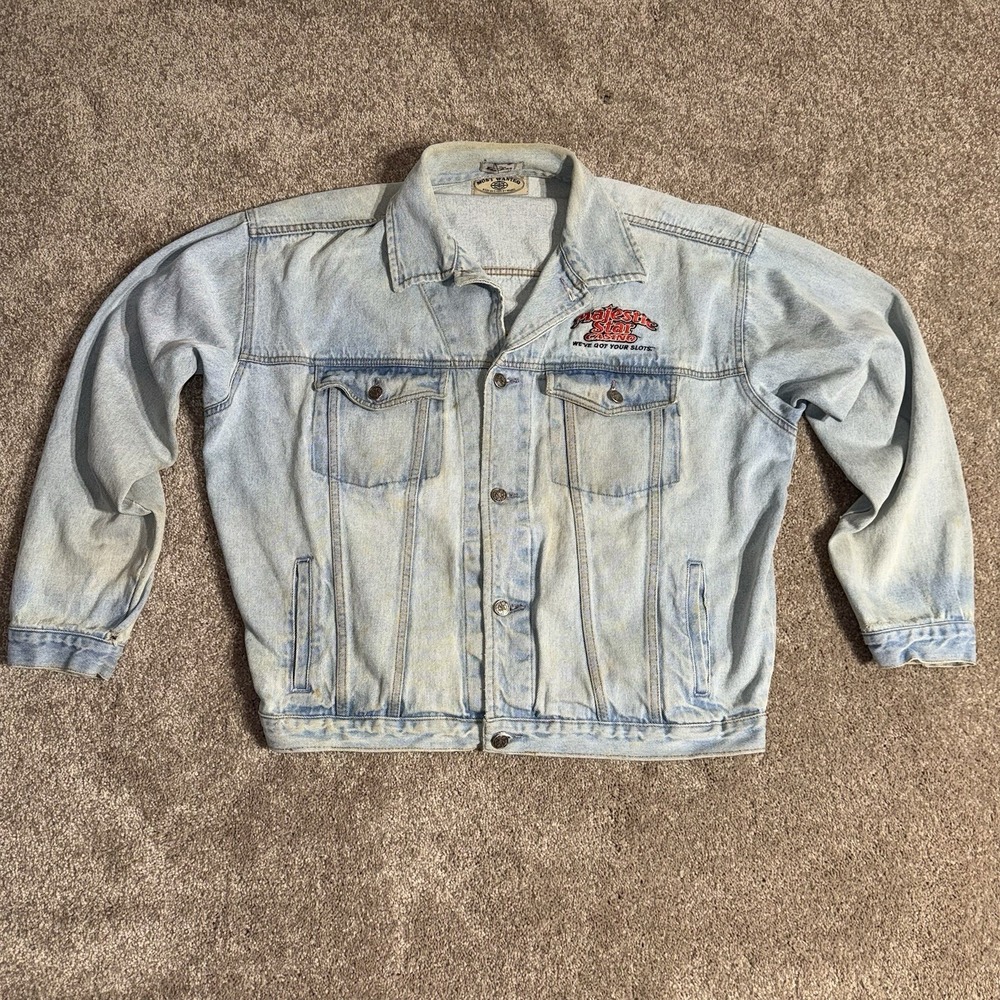 Vintage Trucker Jean Jacket Wheel Of Fortune/casino  Size X Large